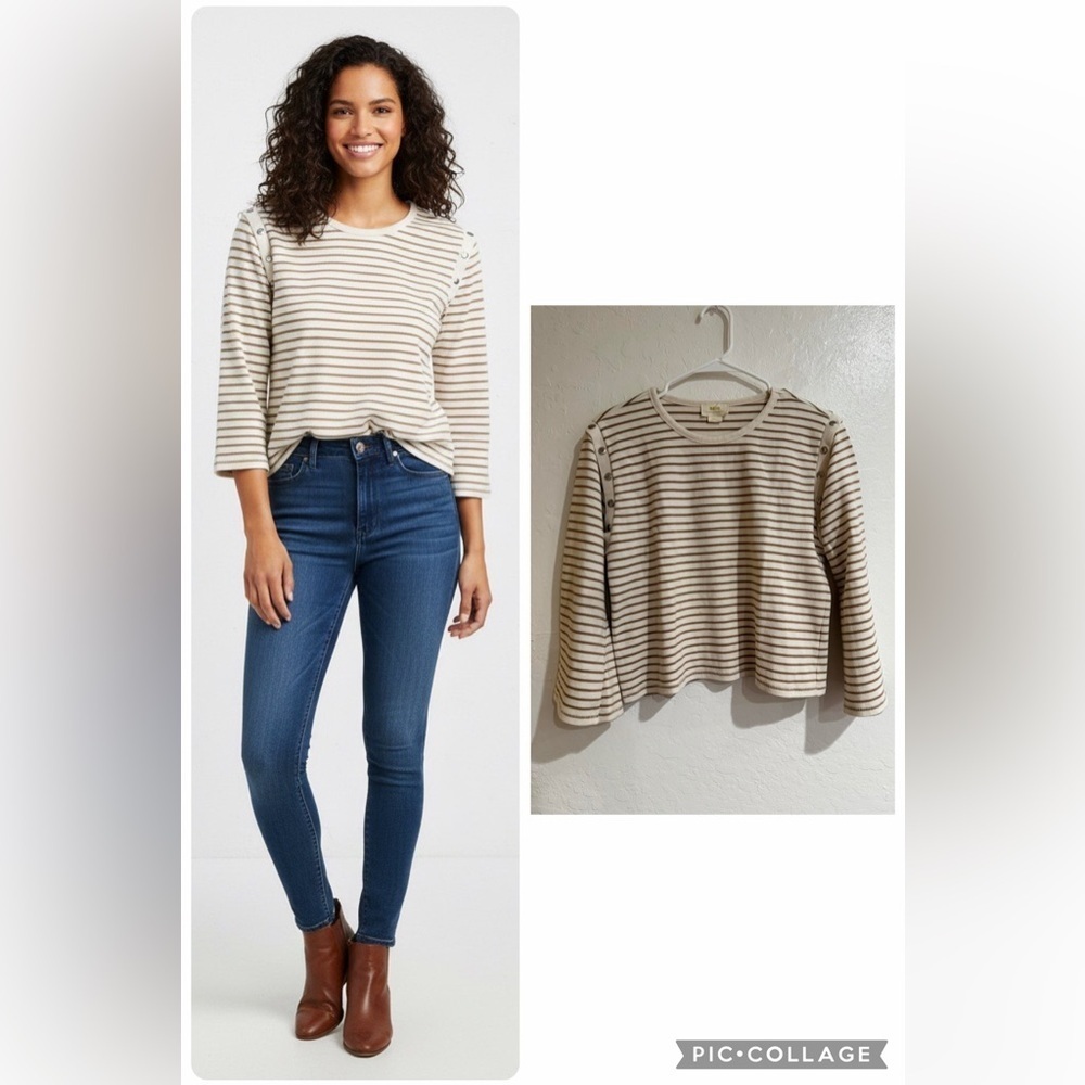 Maeve By Anthropologie Slouchy Striped Long Sleeve  Cotton Blend Tee size Small